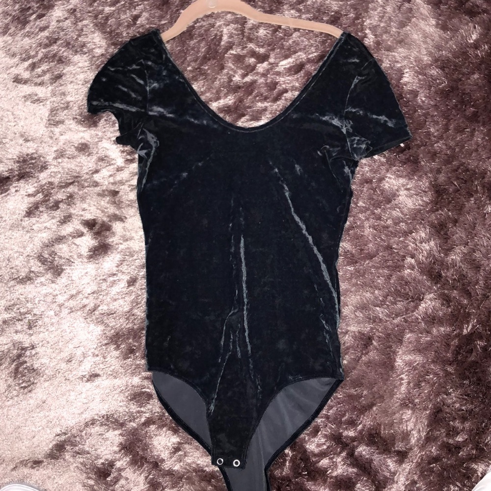 American Eagle Crushed Velvet Navy Bodysuit